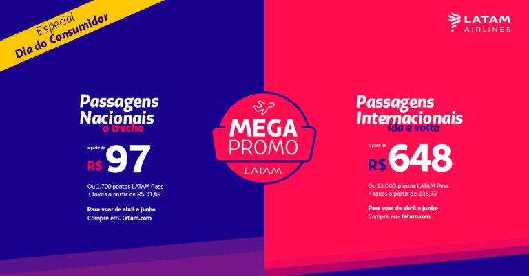 Passagens aéreas em promoção relâmpago da Latam